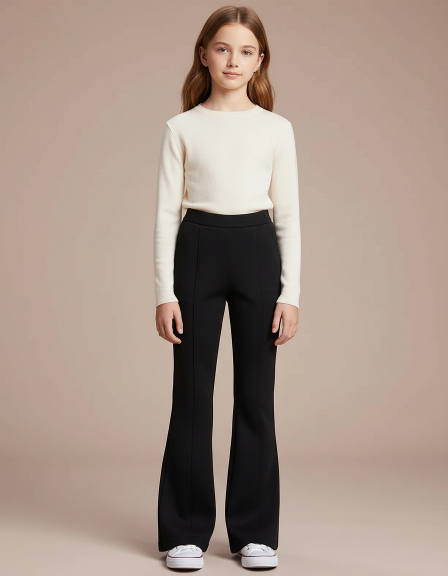 Pantalon Noir Évasé Slim Fille Confortable - Maille
