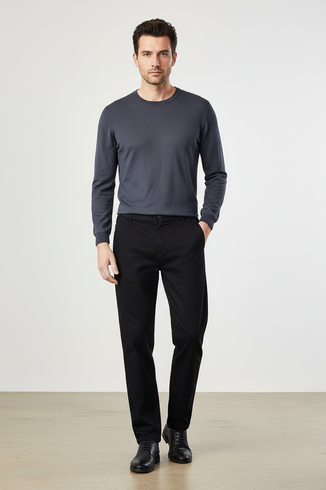 Pantalon Noir Homme Droit Coton Décontracté Élégant