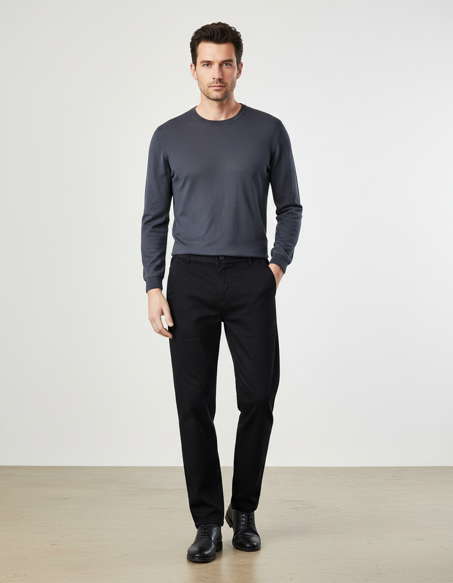 Pantalon Noir Homme Droit Coton Décontracté Élégant