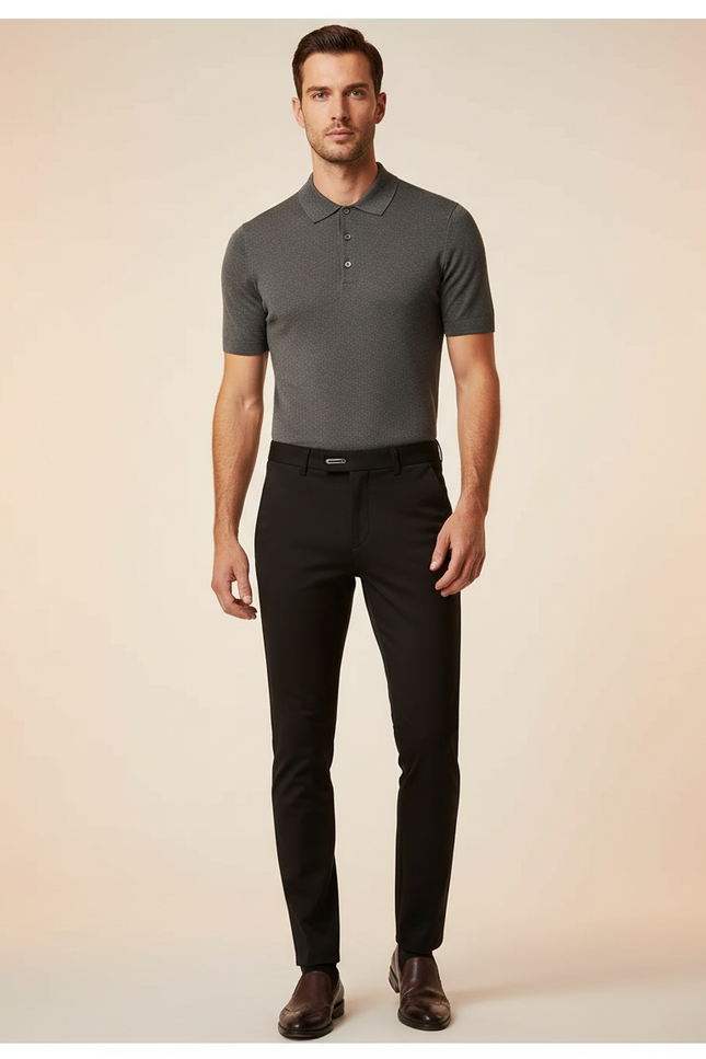Pantalon Noir Ajusté Stretch Habillé Homme - Polyester