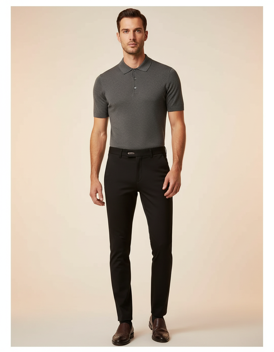 Pantalon Noir Ajusté Stretch Habillé Homme - Polyester