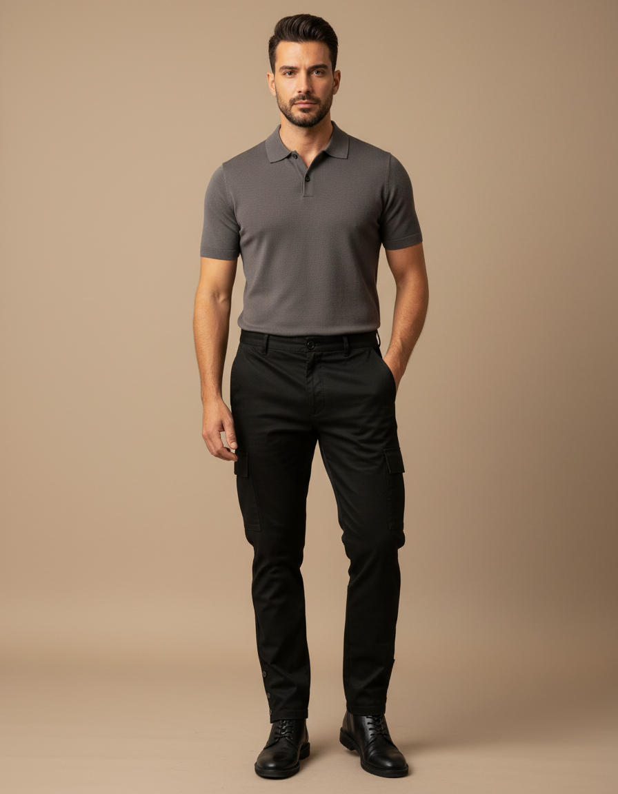 Pantalon Noir Cargo Coton Ajusté Homme Décontracté