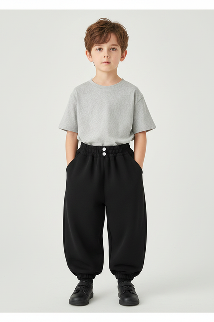 Pantalon Noir Ample Sport Décontracté Enfant - Molleton