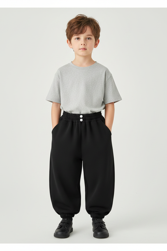 Pantalon Noir Ample Sport Décontracté Enfant - Molleton