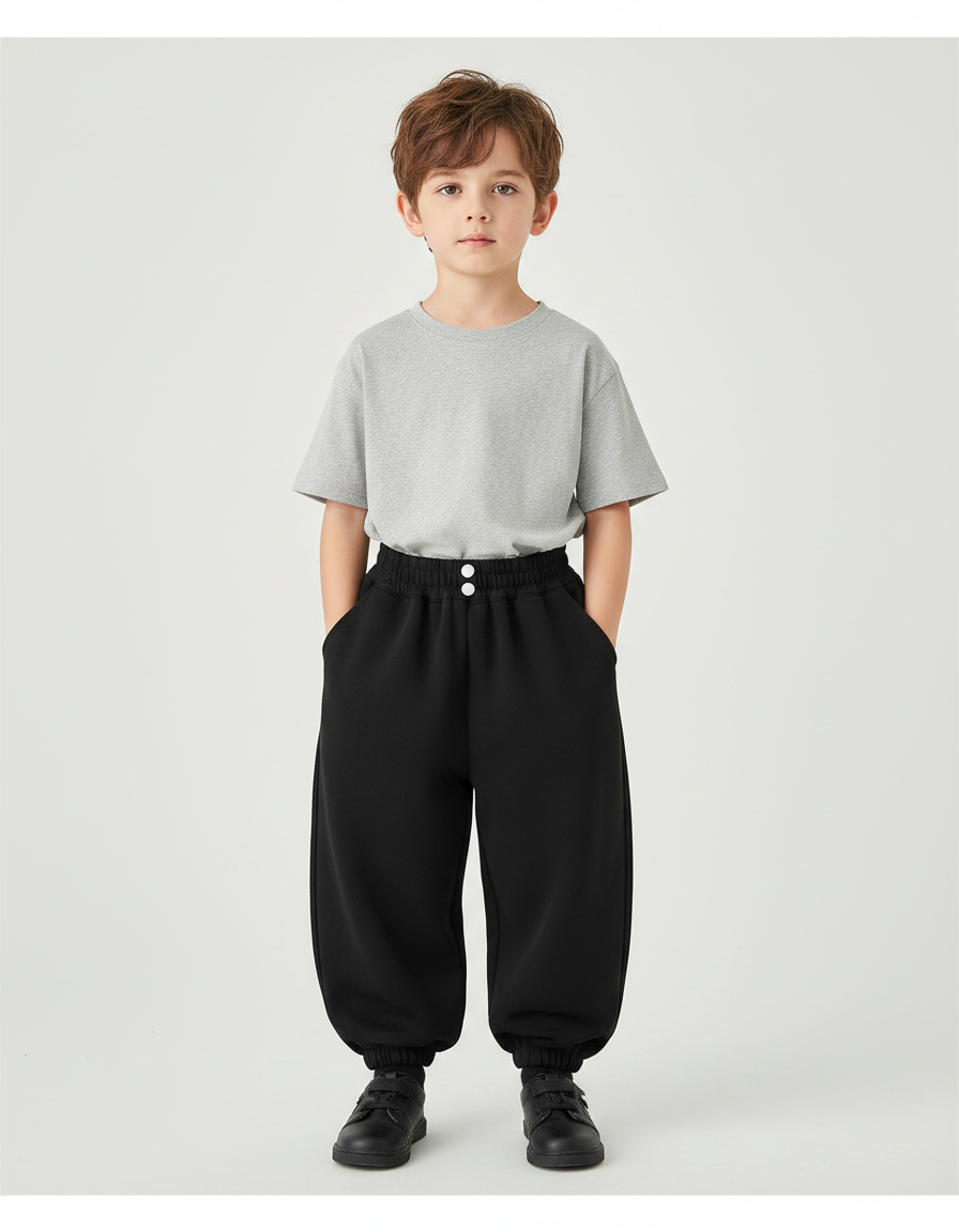 Pantalon Noir Ample Sport Décontracté Enfant - Molleton