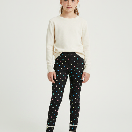 Pantalon Noir Polka Dots Imprimé Coloré Fille - Maille