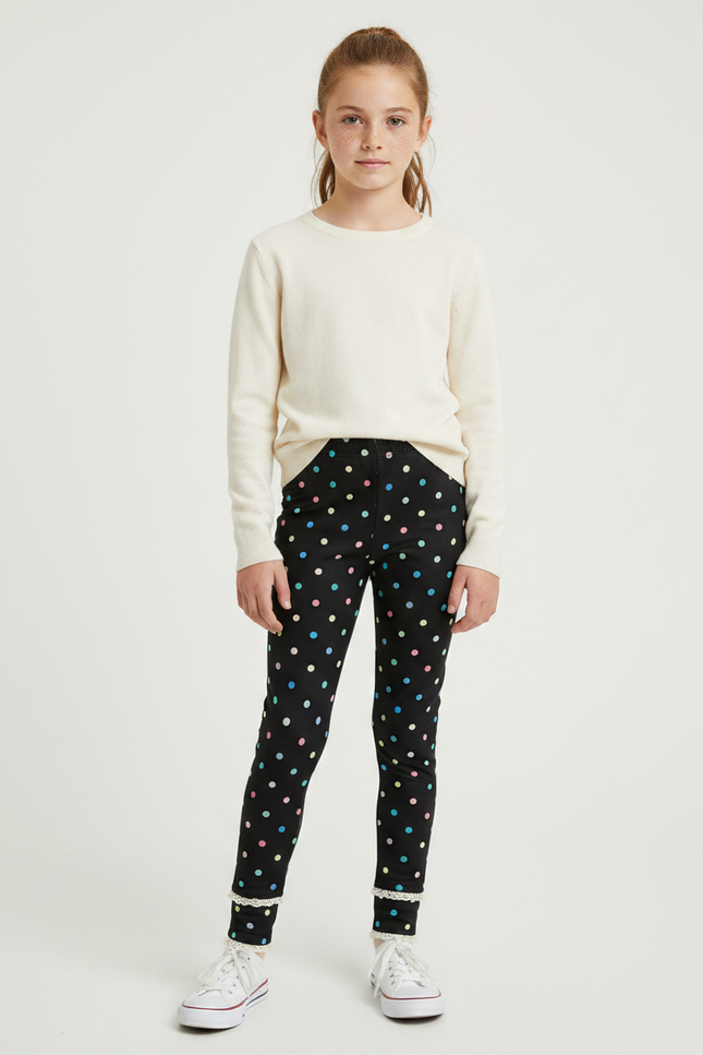 Pantalon Noir Polka Dots Imprimé Coloré Fille - Maille
