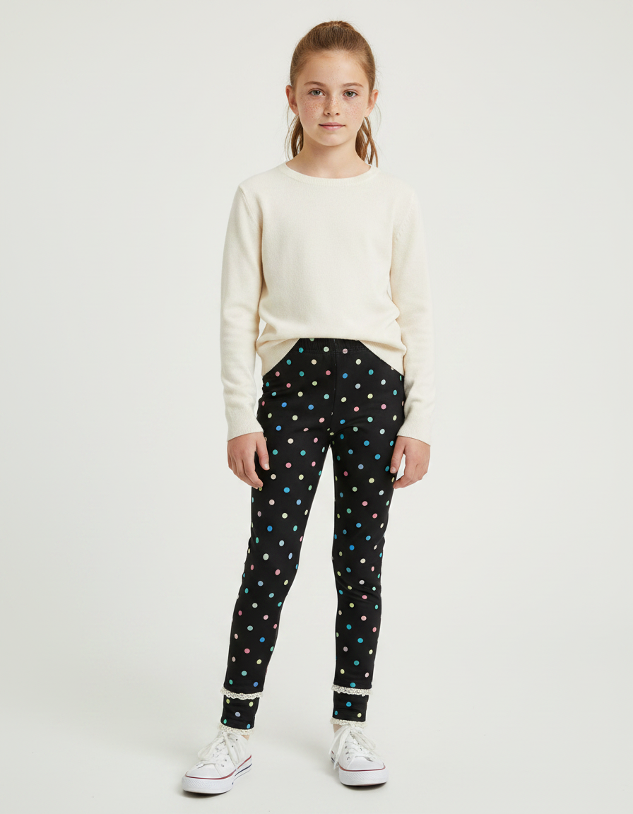 Pantalon Noir Polka Dots Imprimé Coloré Fille - Maille