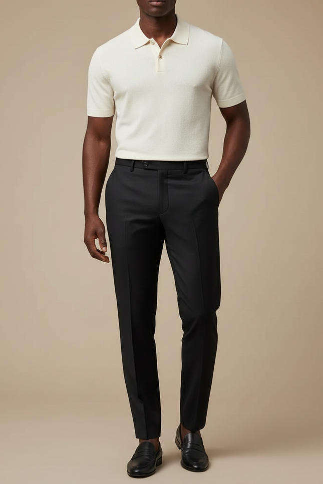 Pantalon Noir Habillé Coton Slim Élégant Formel Homme - Gabardine