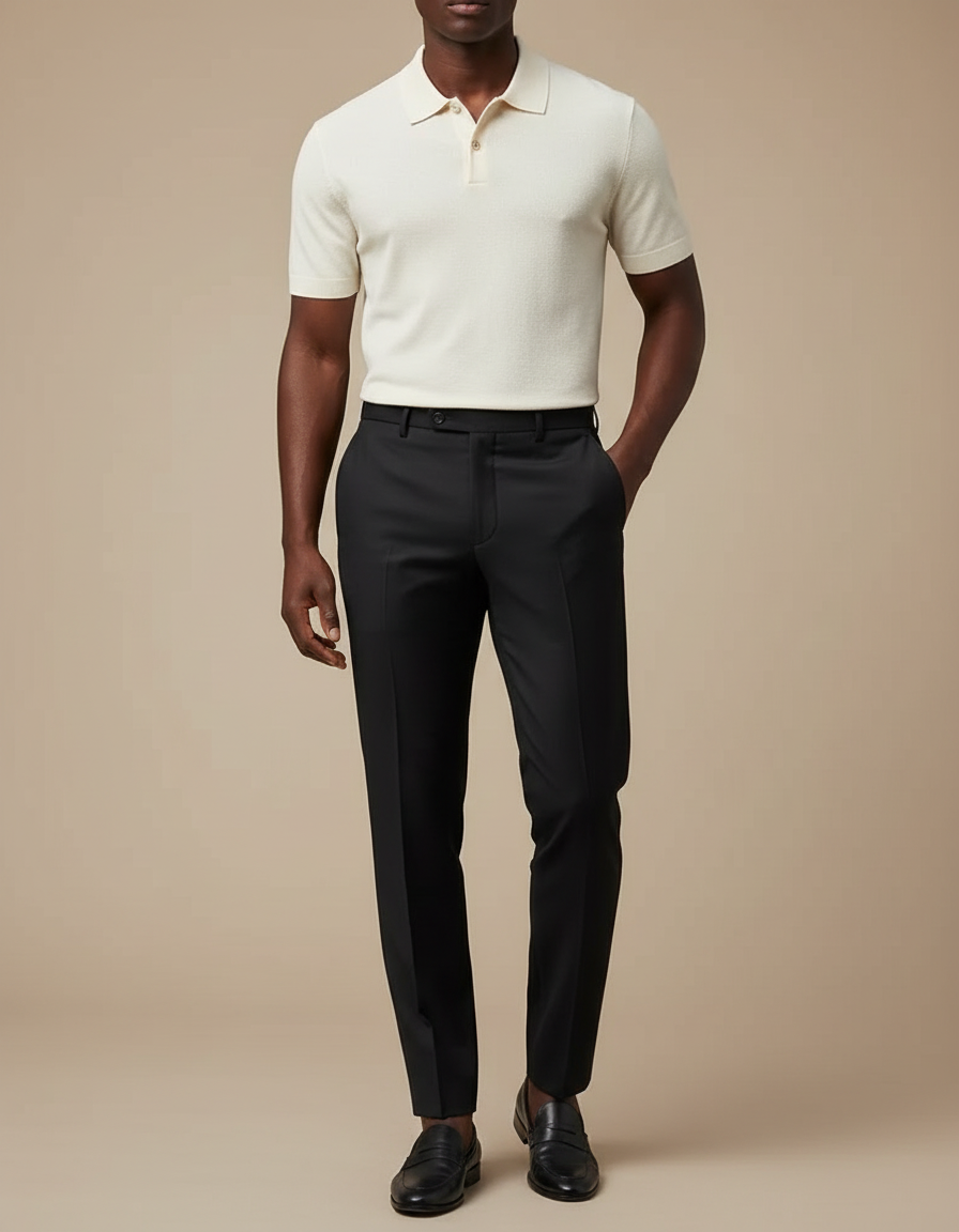 Pantalon Noir Habillé Coton Slim Élégant Formel Homme - Gabardine