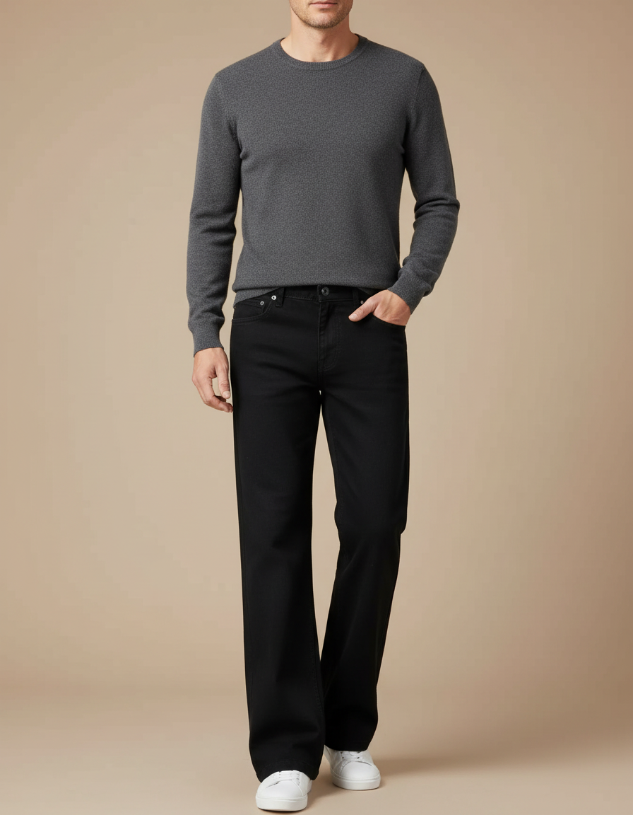 Pantalon Noir Coupe Droite Décontracté Classique Homme - Jean