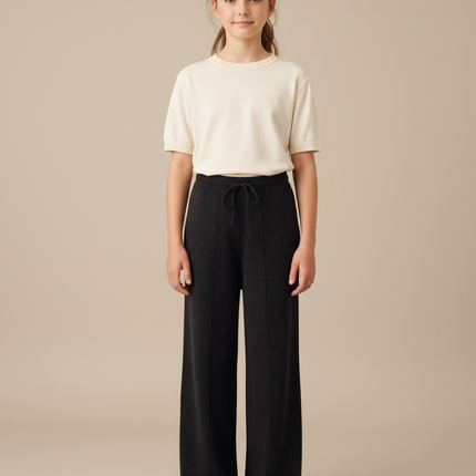 Pantalon Noir Maille Souple Confortable Décontracté