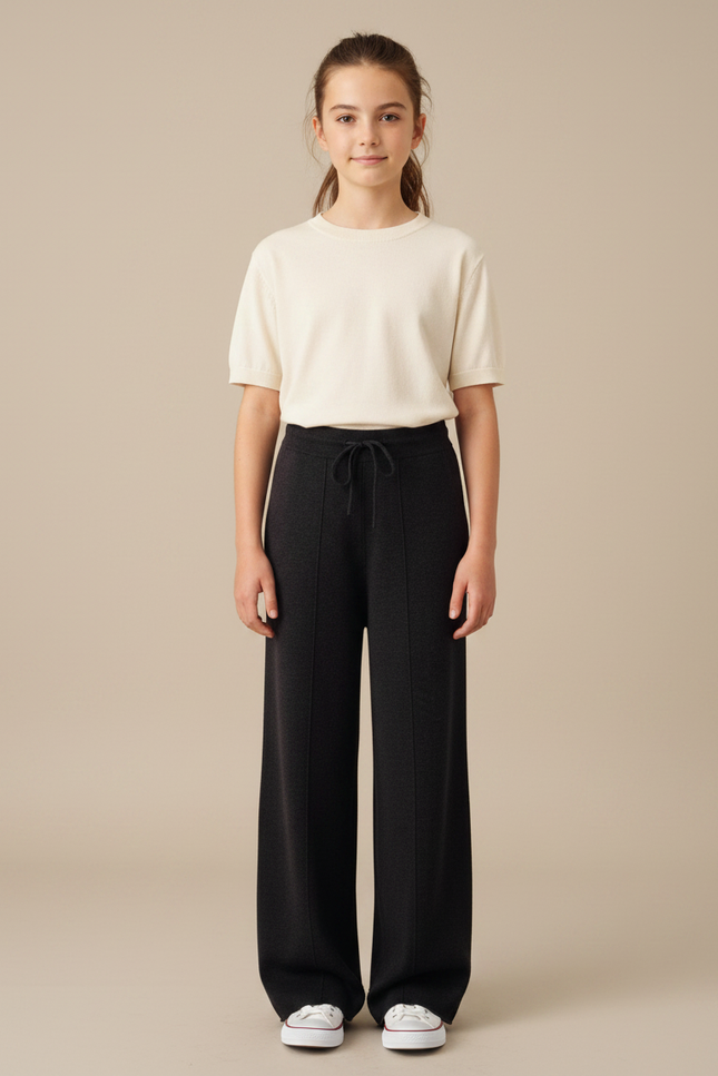 Pantalon Noir Maille Souple Confortable Décontracté