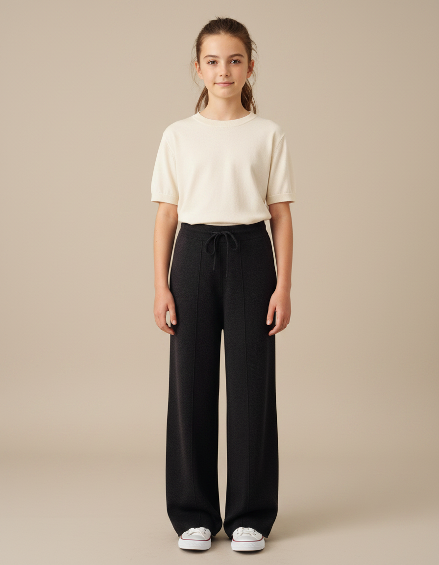 Pantalon Noir Maille Souple Confortable Décontracté