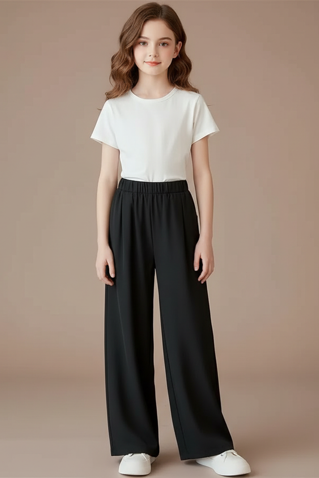 Pantalon Noir Ample Fluide Fille Été - Viscose