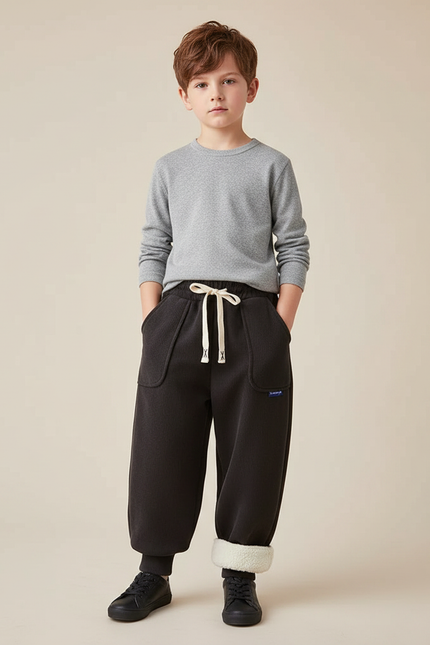 Pantalon Noir Ample Molletonné Doublé Sherpa Enfant