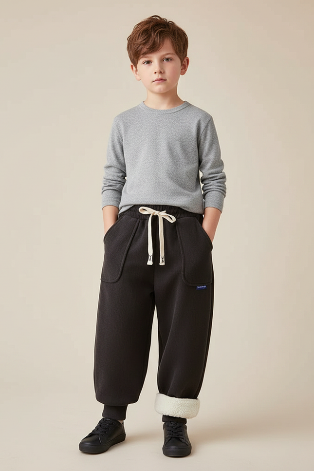 Pantalon Noir Ample Molletonné Doublé Sherpa Enfant