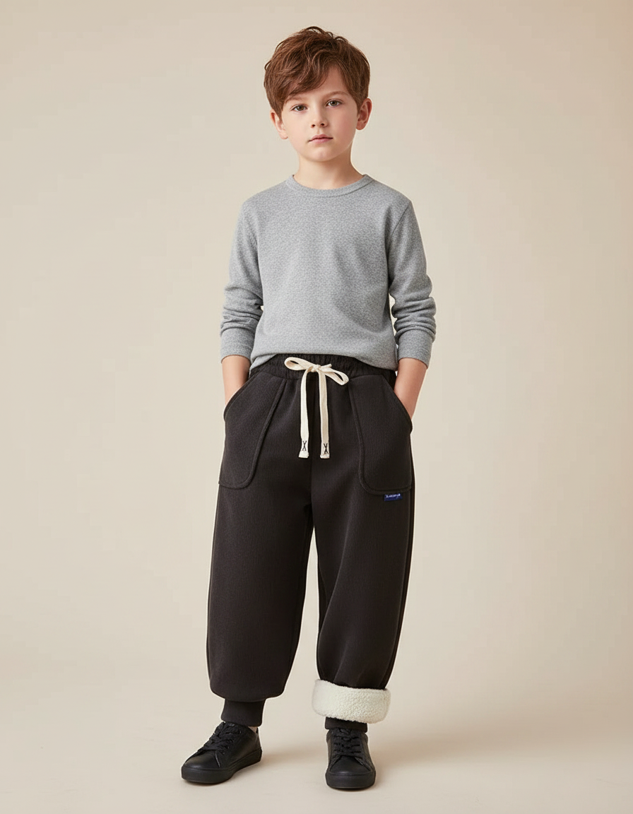 Pantalon Noir Ample Molletonné Doublé Sherpa Enfant