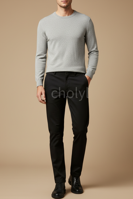 Pantalon Noir Homme Classique Slim Élégant - Gabardine