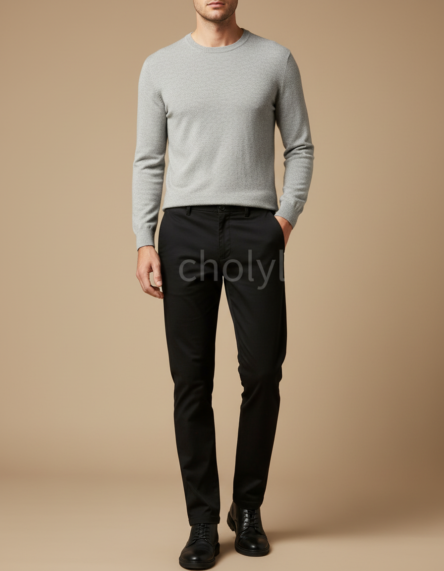 Pantalon Noir Homme Classique Slim Élégant - Gabardine