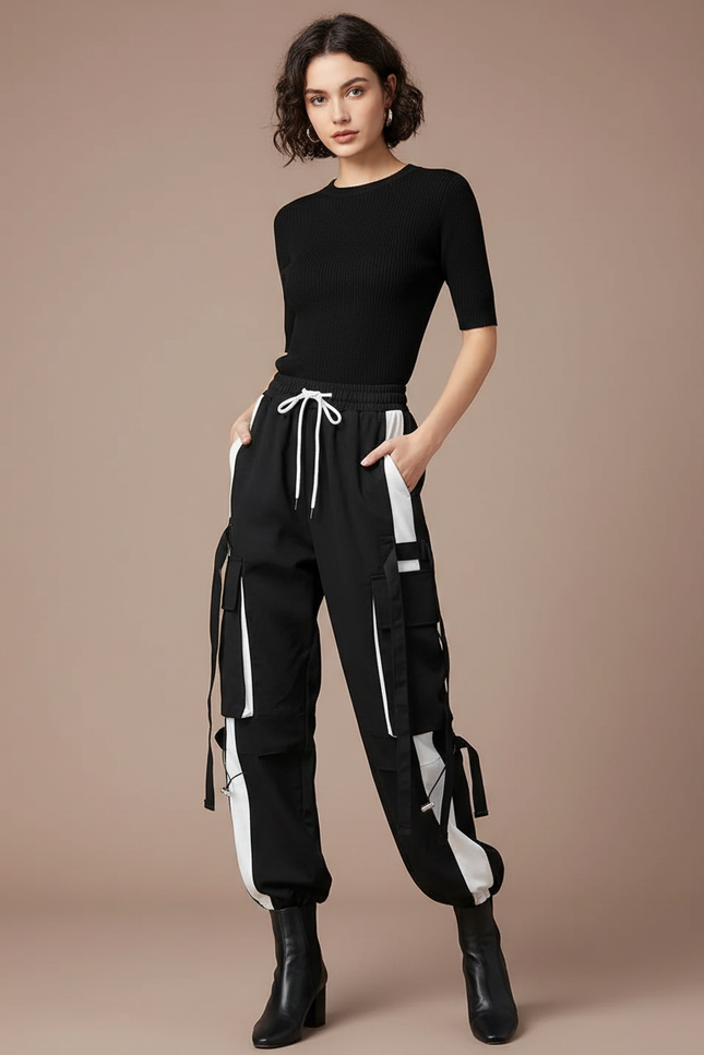 Pantalon Noir Et Blanc - Polyester