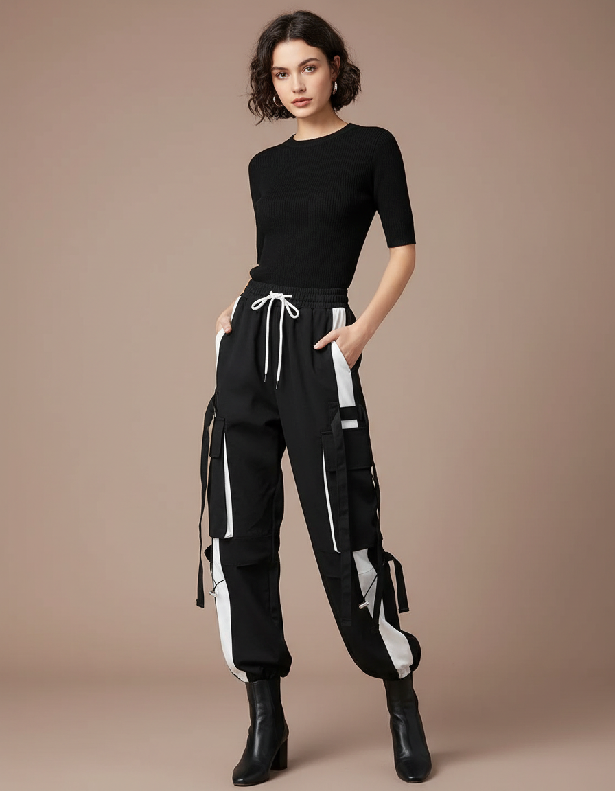 Pantalon Noir Et Blanc - Polyester