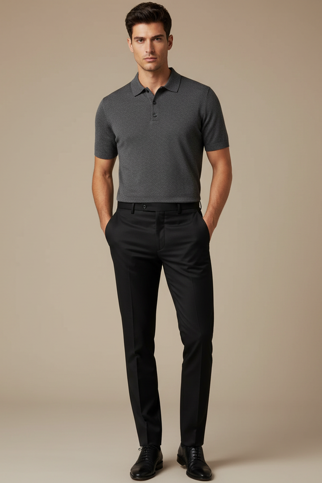 Pantalon Noir Homme Slim Élégant Formel Moderne - Gabardine