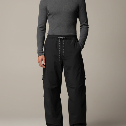 Pantalon Noir Cargo Ample Sportif Homme - Polyester
