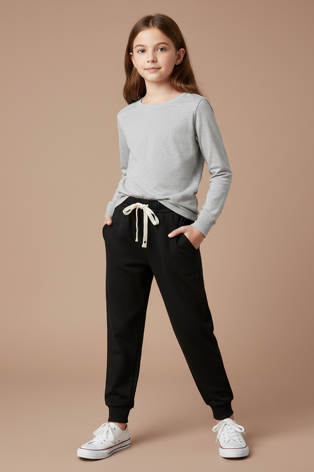 Pantalon Noir Enfant Molleton Jogging Confortable Décontracté