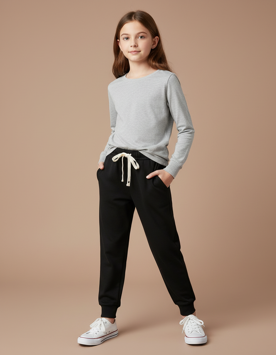 Pantalon Noir Enfant Molleton Jogging Confortable Décontracté