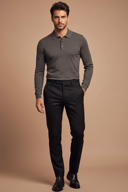 Pantalon Noir Homme Habillé Élégant Formel Slim - Gabardine