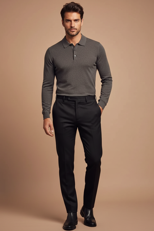 Pantalon Noir Homme Habillé Élégant Formel Slim - Gabardine