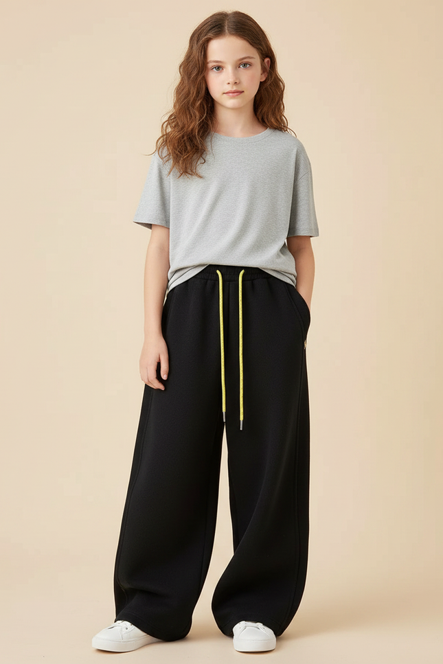 Pantalon Noir Ample Décontracté Fluide Sportif Fille - Molleton