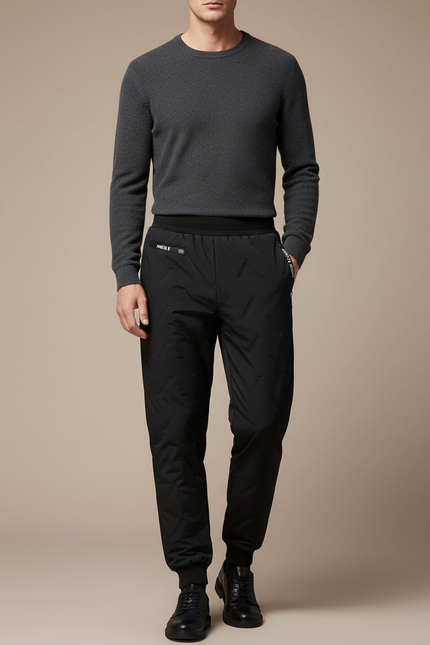 Pantalon Noir Matelassé Homme Sportif Décontracté Hiver - Polyester
