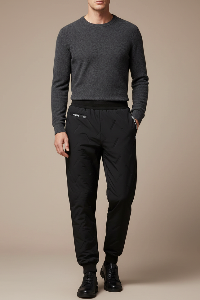 Pantalon Noir Matelassé Homme Sportif Décontracté Hiver - Polyester