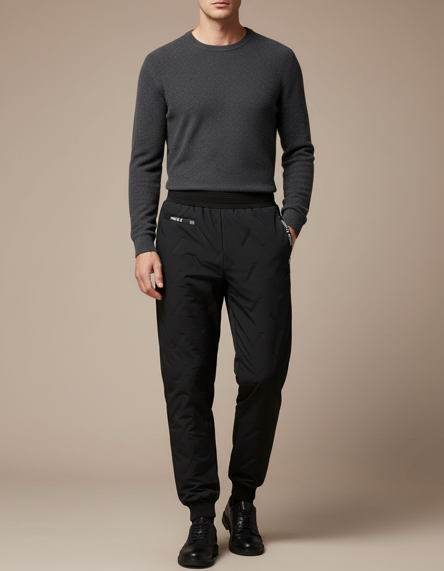 Pantalon Noir Matelassé Homme Sportif Décontracté Hiver - Polyester