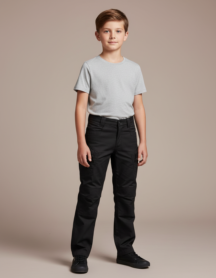 Pantalon Noir Cargo Enfant Multi-poches Robuste - Toile