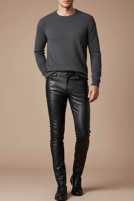 Pantalon Cuir Noir Homme