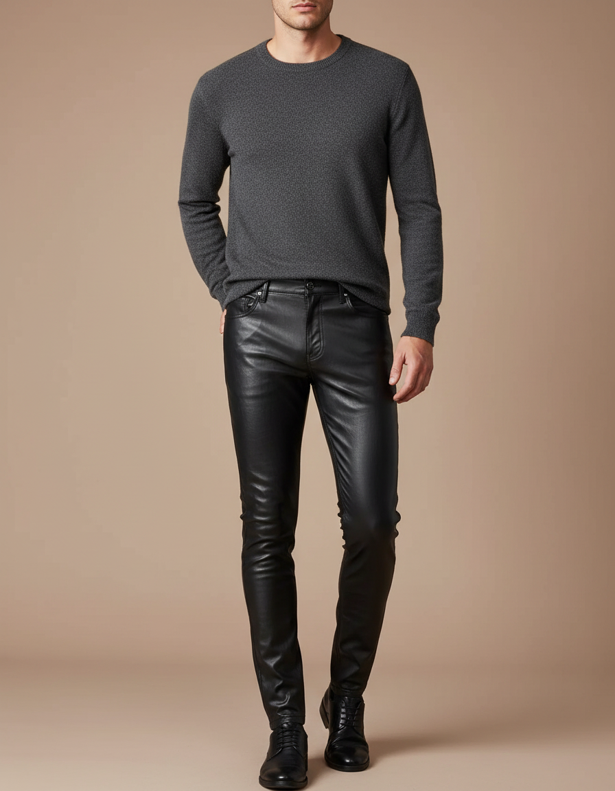 Pantalon Cuir Noir Homme