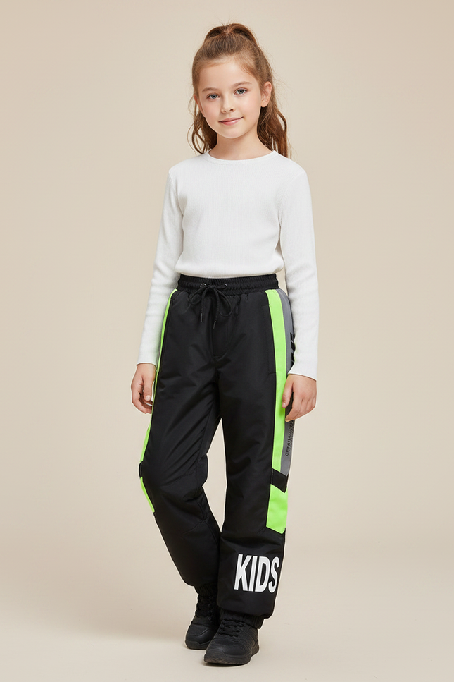 Pantalon Noir Imperméable Enfant Ski Vert - Polyester