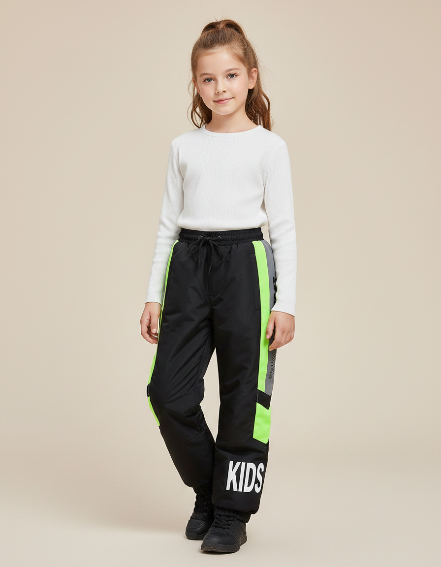 Pantalon Noir Imperméable Enfant Ski Vert - Polyester
