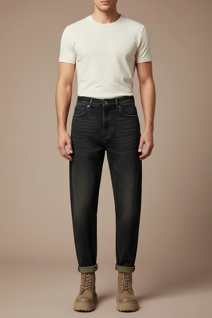 Pantalon Noir Haren Rétro Taille Haute Carotte - Jean