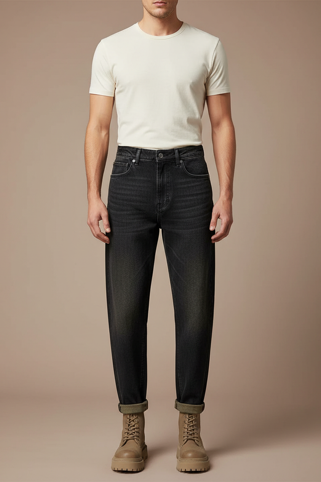 Pantalon Noir Haren Rétro Taille Haute Carotte - Jean