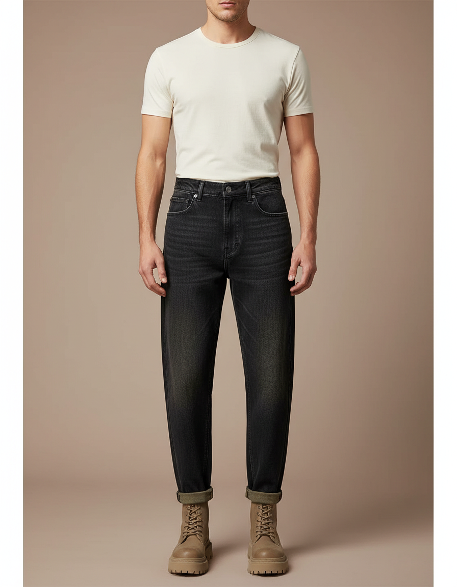 Pantalon Noir Haren Rétro Taille Haute Carotte - Jean