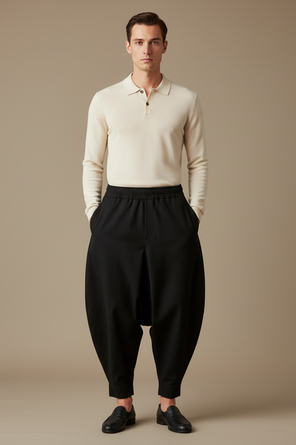 Pantalon Noir Harem Ample Décontracté Moderne Homme - Gabardine