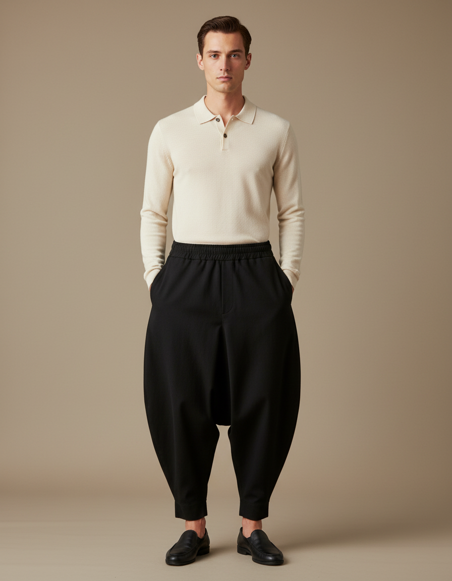 Pantalon Noir Harem Ample Décontracté Moderne Homme - Gabardine