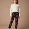 Pantalon Noir Imprimé Cerises Filles Chaud Hiver - Molleton