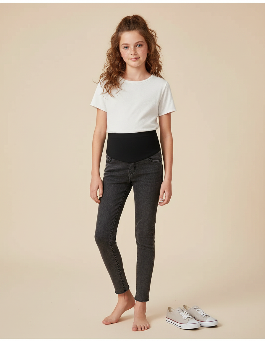 Pantalon Noir Jean Denim Maternité Confortable Fille Ajusté