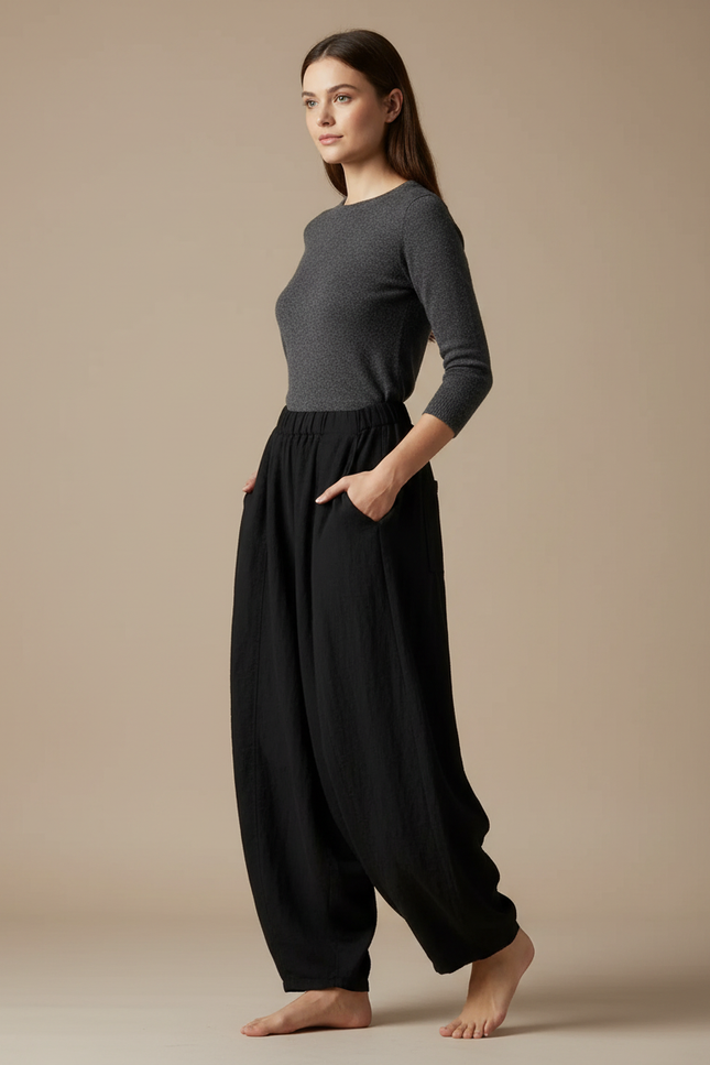Pantalon Ballon Noir Femme - Lin