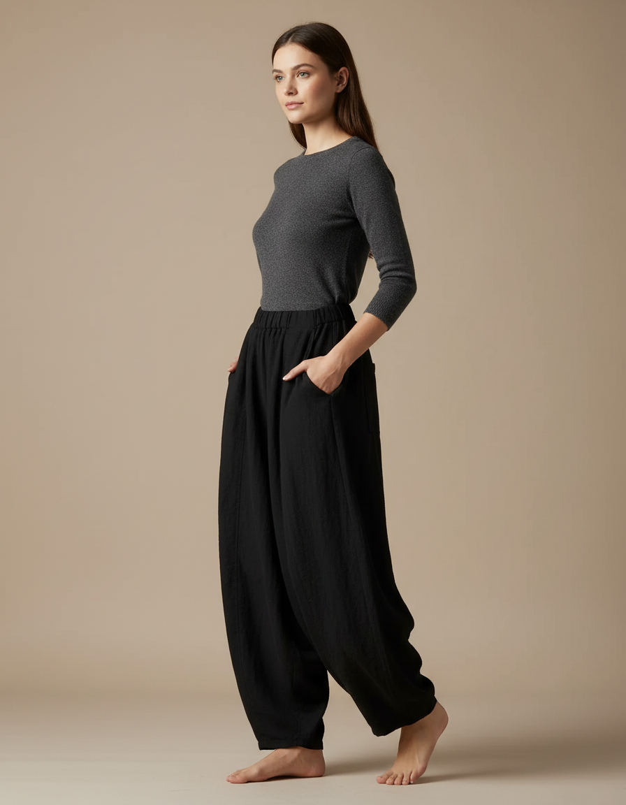 Pantalon Ballon Noir Femme - Lin